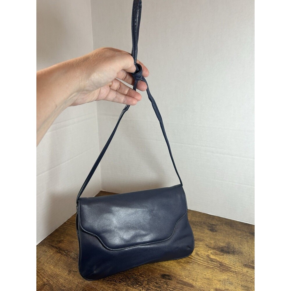 Vintage Navy Blue Shoulder Bag Clutch Purse Korea Snap Closure Retro Handbag Mod - Picture 7 of 14